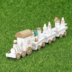 Homoyoyo Tren de Navidad Juguete Mini Tren de Madera de Cuatro Secciones Adorno de Escritorio Tren de Navidad Pintado Colorido Regalo para Niños (Blanco)