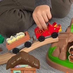 KidKraft 18016 Circuito de tren de juguete de madera para niños Bucket Top Dinosaur con recipiente de almacenaje y 56 piezas de juego incluidas