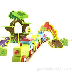 RB&G Ferrocarril de madera para niños tren con rieles de madera 40 piezas diseño de dinosaurios combinable