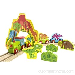 RB&G Ferrocarril de madera para niños tren con rieles de madera 40 piezas diseño de dinosaurios combinable
