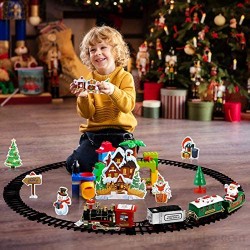 TOYANDONA Tren de Ferrocarril Eléctrico Juguete Juego de Trenes Navideños Festivo Modelo de Tren con Pilas Juguete para Niños Pequeños