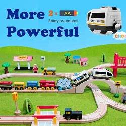 Tren de Locomotora de acción con batería (conexión magnética) - Potente Juego de Tren de Bala del Motor para Thomas Chuggington Tren y orugas de Madera - Coche de Juguetes para niños pequeños